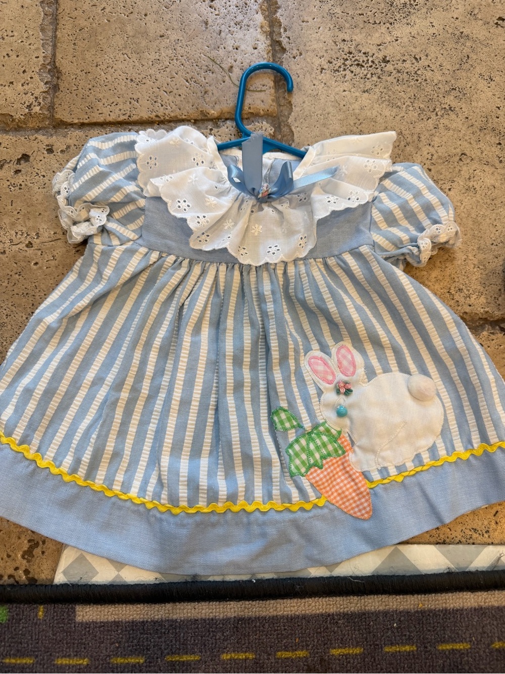 Vintage Design By Goodlad Striped Blue & White Baby Dress with Bunny
